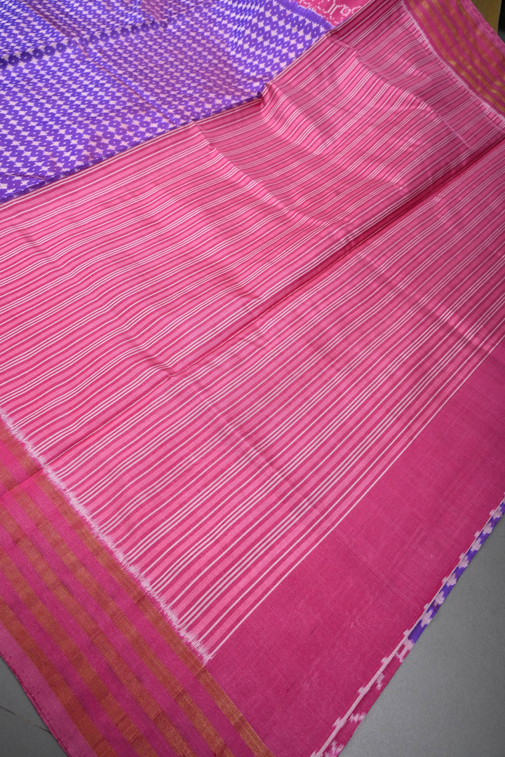 Purple Dual Tone Pochampally Ikkat Pure Silk Saree with Brocade and Panel Design on Tissue Stripes Border | SILK MARK CERTIFIED | SHOBITAM
