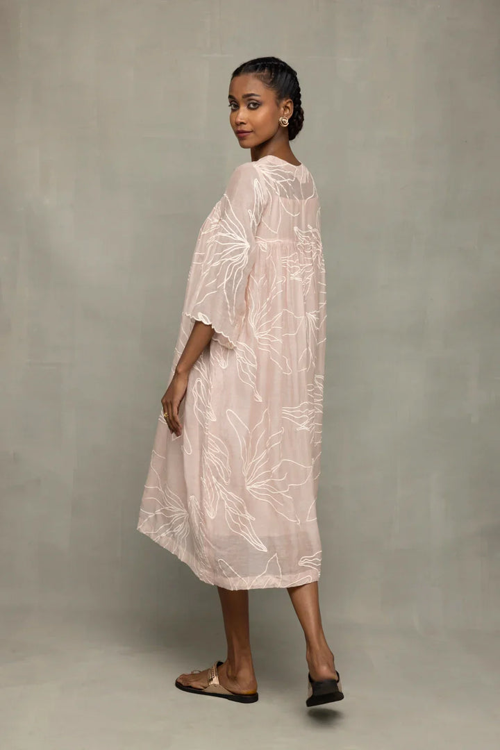 Lily Haze Lavender Mul Chanderi Embriodered Dress | SHOBITAM