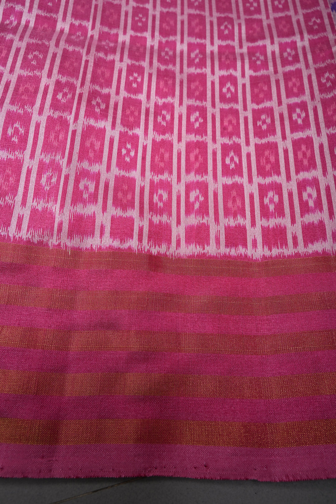 Purple Dual Tone Pochampally Ikkat Pure Silk Saree with Brocade and Panel Design on Tissue Stripes Border | SILK MARK CERTIFIED | SHOBITAM