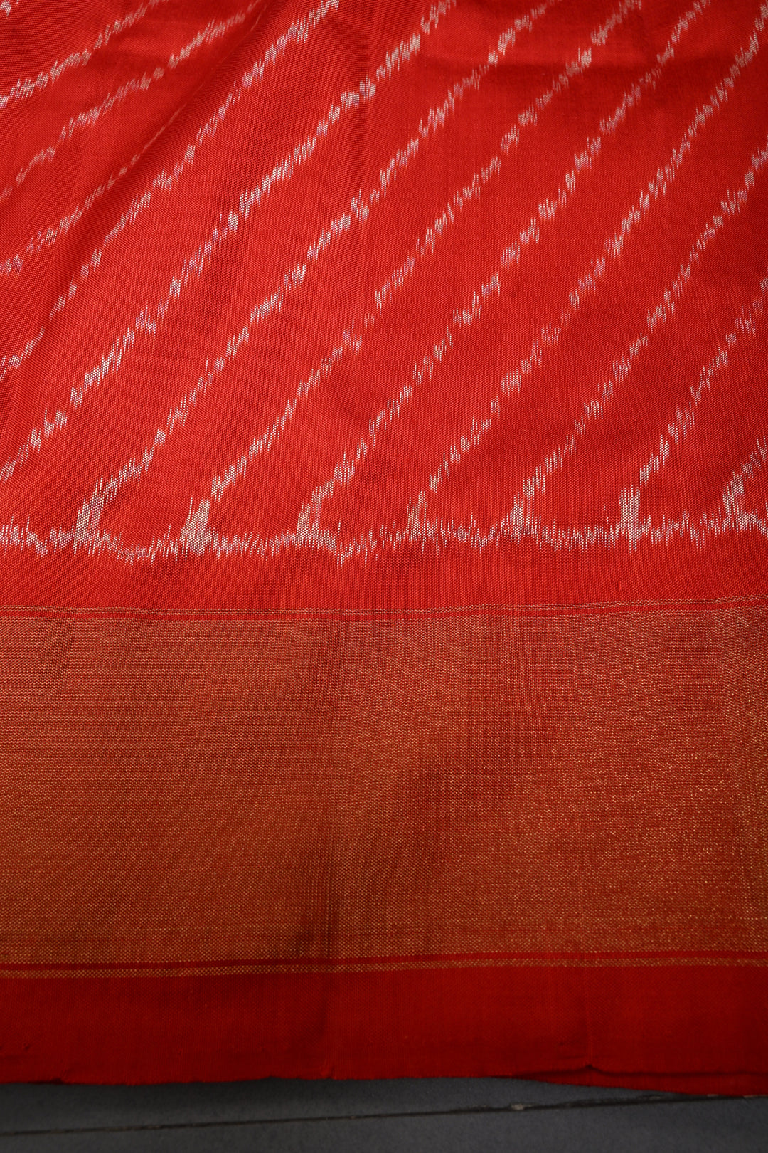Orange Dual Tone Pochampally Ikkat Pure Silk Saree with Multiple Panel Design and Contrast Tissue Border | SILK MARK CERTIFIED | SHOBITAM