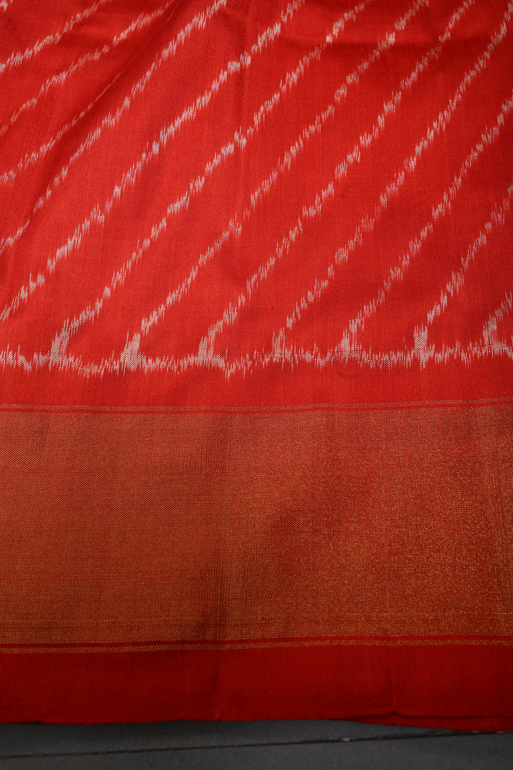 Orange Dual Tone Pochampally Ikkat Pure Silk Saree with Multiple Panel Design and Contrast Tissue Border | SILK MARK CERTIFIED | SHOBITAM
