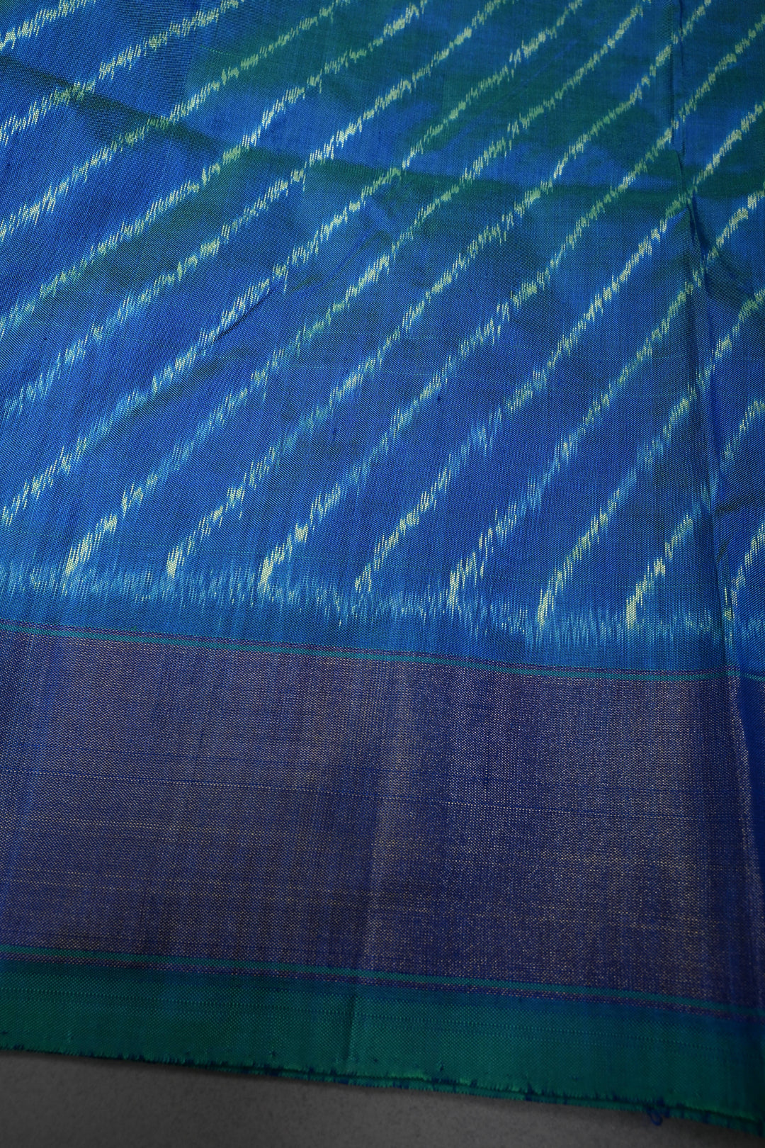 Peacock Blue Dual Tone  Pochampally Ikkat Pure Silk Saree with Multiple Design and Tissue Border | SILK MARK CERTIFIED | SHOBITAM