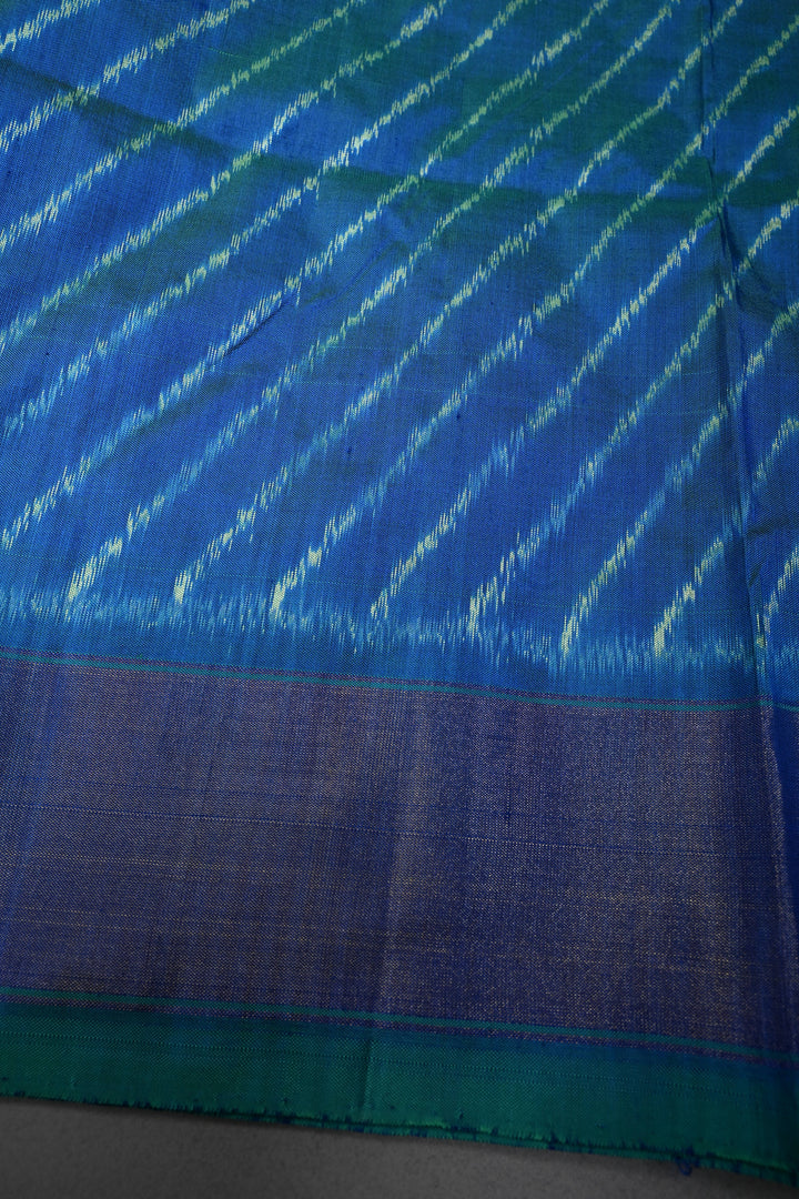 Peacock Blue Dual Tone  Pochampally Ikkat Pure Silk Saree with Multiple Design and Tissue Border | SILK MARK CERTIFIED | SHOBITAM