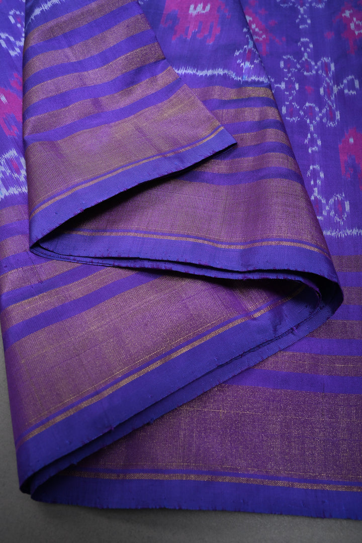 Lavender-Purple Pochampally Ikkat Pure Silk Saree with Rangoli Design and Stripes Zari Border | SILK MARK CERTIFIED | SHOBITAM