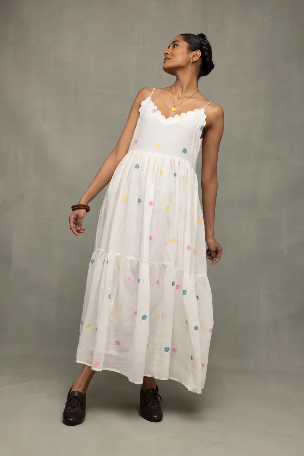 White Gulrang Pure Cotton Jamdani Dress | SHOBITAM