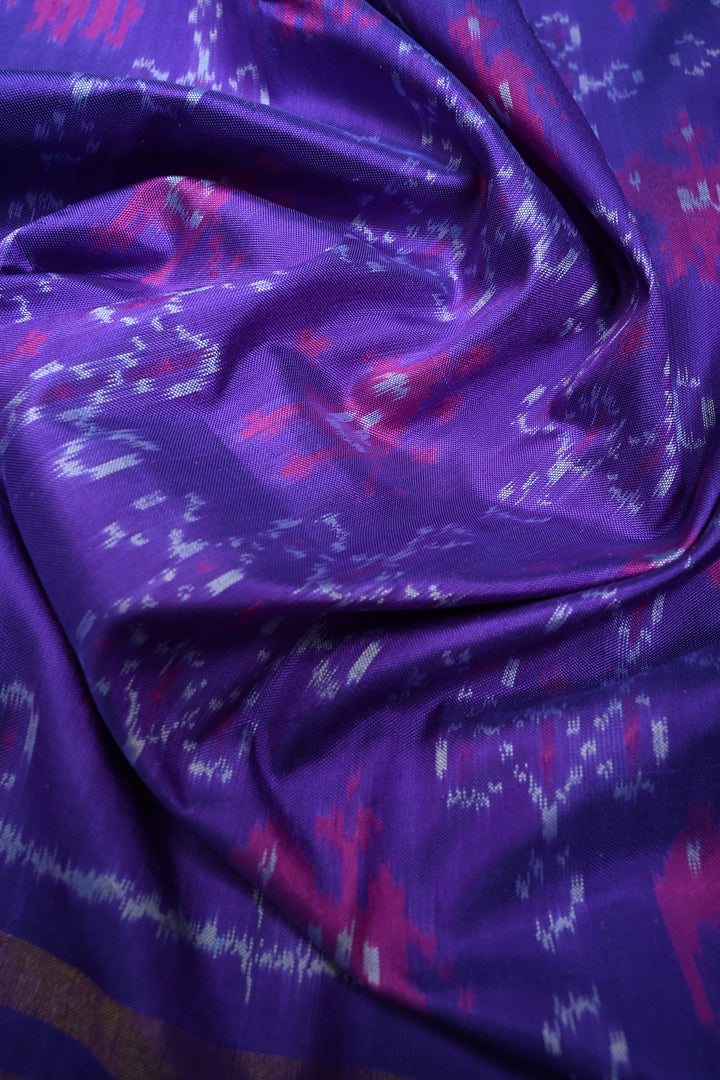 Lavender-Purple Pochampally Ikkat Pure Silk Saree with Rangoli Design and Stripes Zari Border | SILK MARK CERTIFIED | SHOBITAM