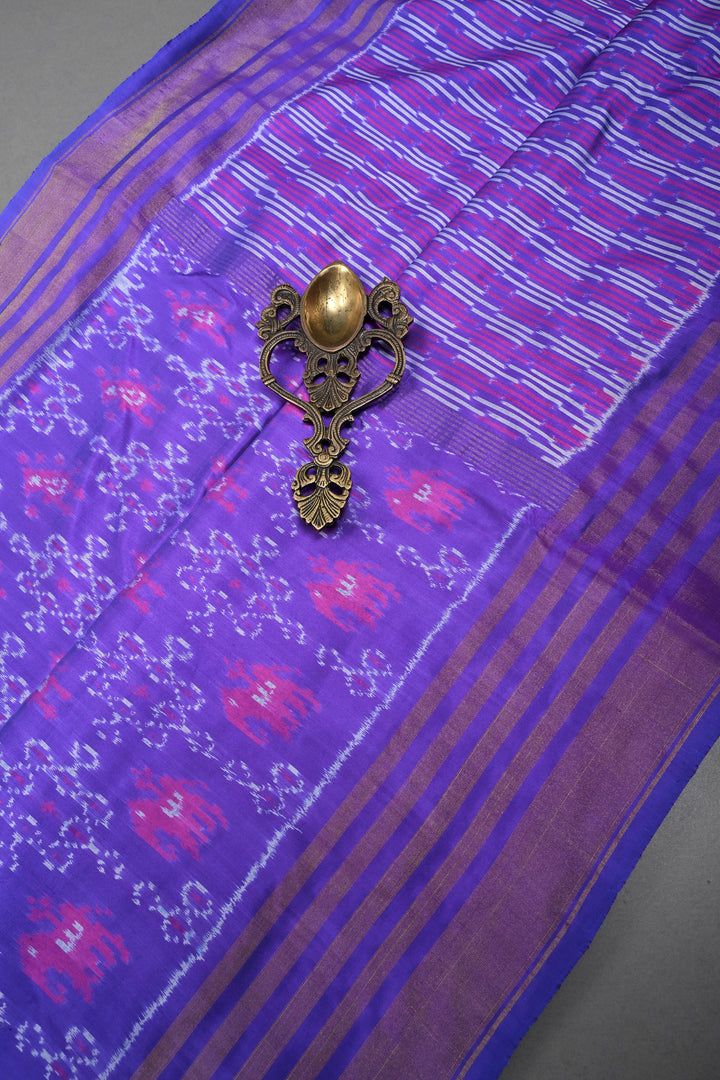Lavender-Purple Pochampally Ikkat Pure Silk Saree with Rangoli Design and Stripes Zari Border | SILK MARK CERTIFIED | SHOBITAM