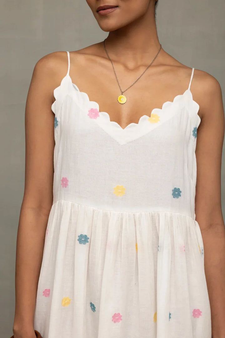 White Gulrang Pure Cotton Jamdani Dress | SHOBITAM