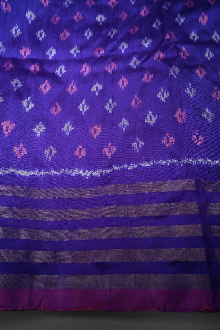 Lavender Pochampally Ikkat Pure Silk Saree with Kolam Design and Tissue Stripes Border | SILK MARK CERTIFIED | SHOBITAM