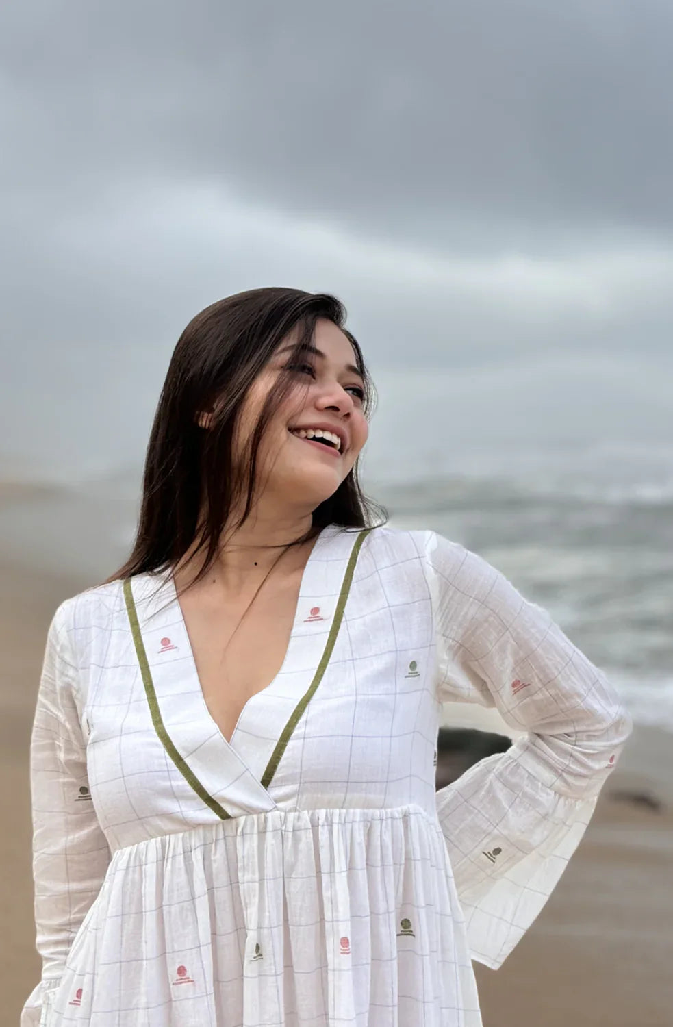 Spring Serenade White Jamdani Dress | SHOBITAM