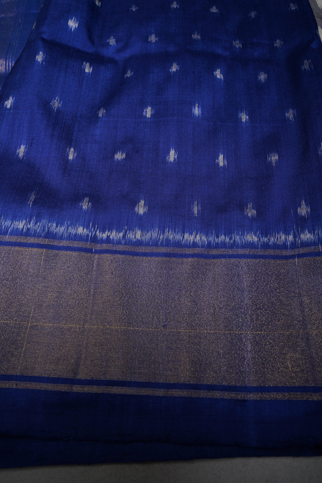 Light Blue Pochampally Ikkat Pure Silk Saree with Brocade and Tissue Border | SILK MARK CERTIFIED | SHOBITAM