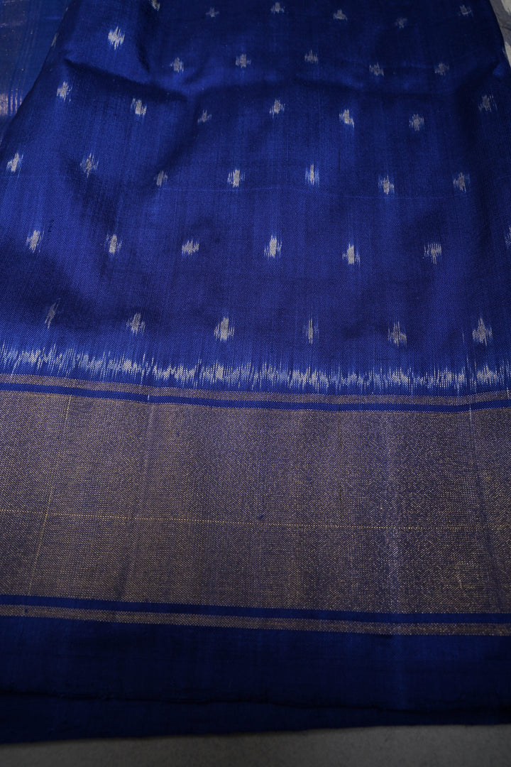 Light Blue Pochampally Ikkat Pure Silk Saree with Brocade and Tissue Border | SILK MARK CERTIFIED | SHOBITAM