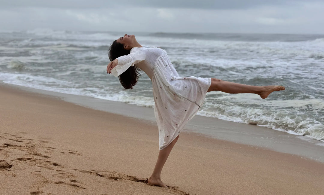 Spring Serenade White Jamdani Dress | SHOBITAM