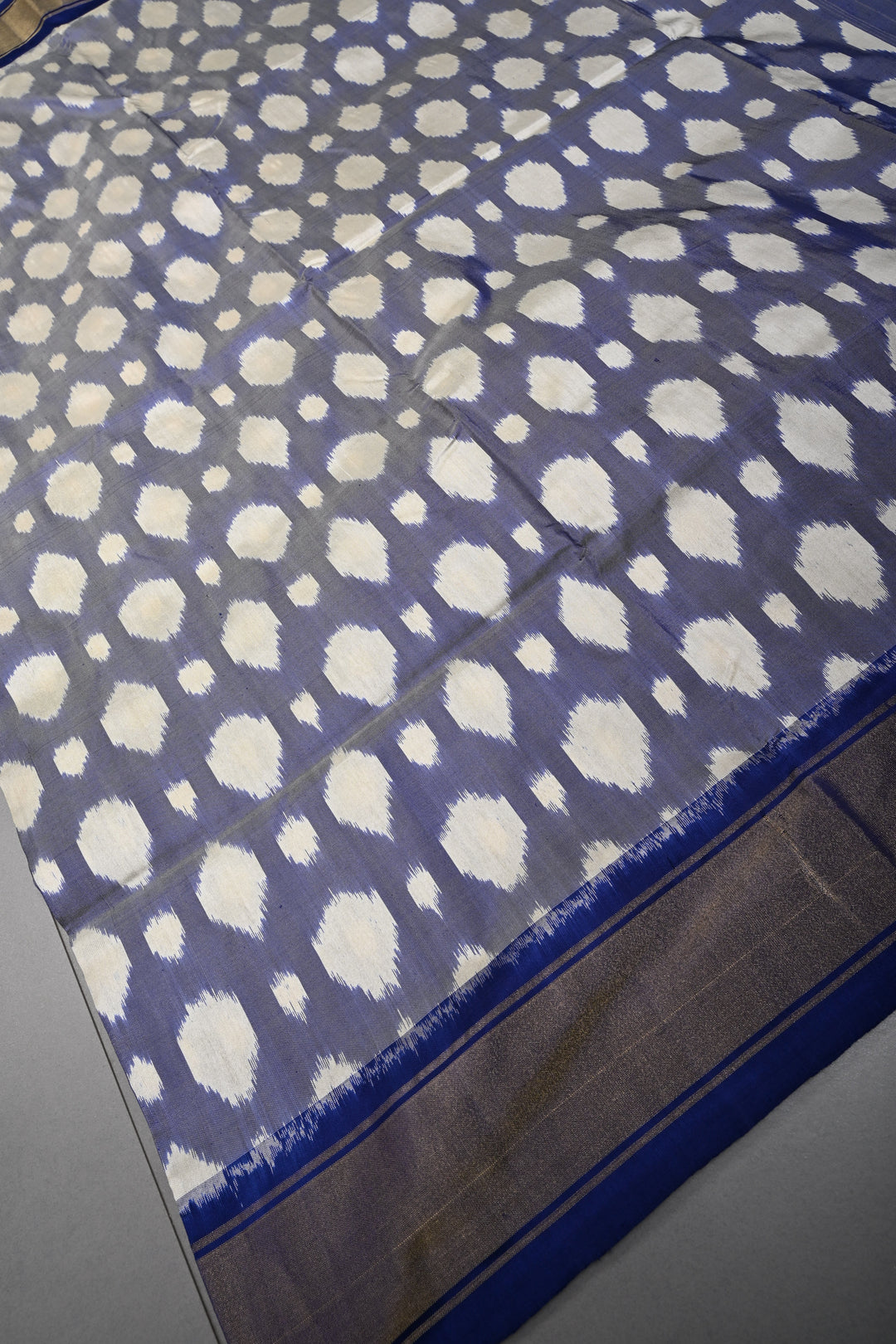 Light Blue Pochampally Ikkat Pure Silk Saree with Brocade and Tissue Border | SILK MARK CERTIFIED | SHOBITAM