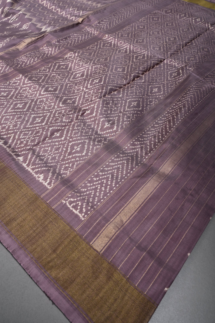 Mauve Pochampally Ikkat Pure Silk Saree with Multiple Panel Design and Tissue Border | SILK MARK CERTIFIED | SHOBITAM