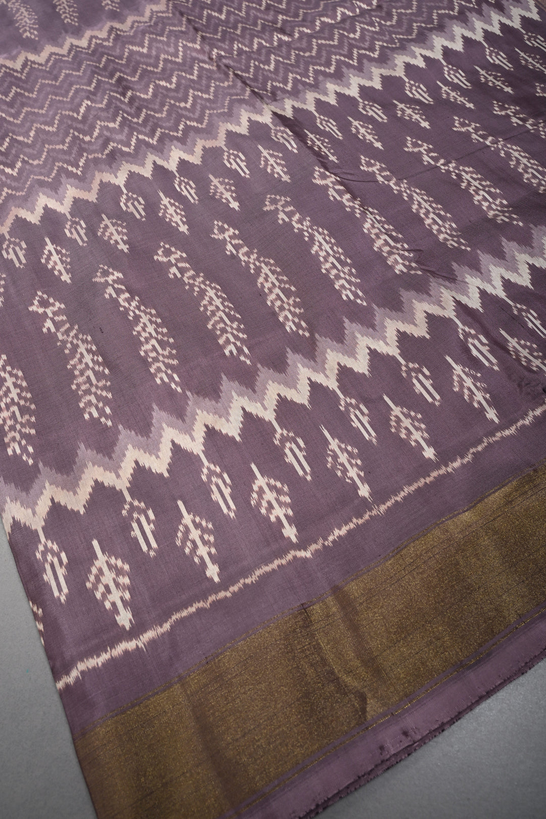Mauve Pochampally Ikkat Pure Silk Saree with Multiple Panel Design and Tissue Border | SILK MARK CERTIFIED | SHOBITAM