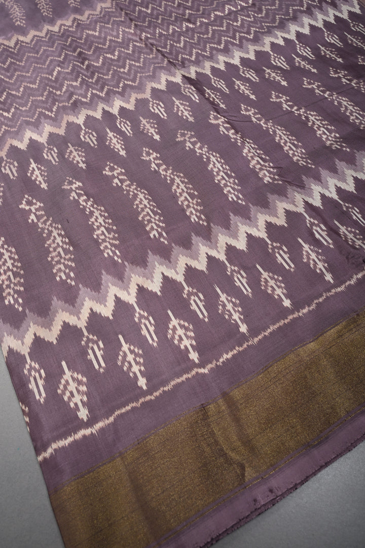 Mauve Pochampally Ikkat Pure Silk Saree with Multiple Panel Design and Tissue Border | SILK MARK CERTIFIED | SHOBITAM