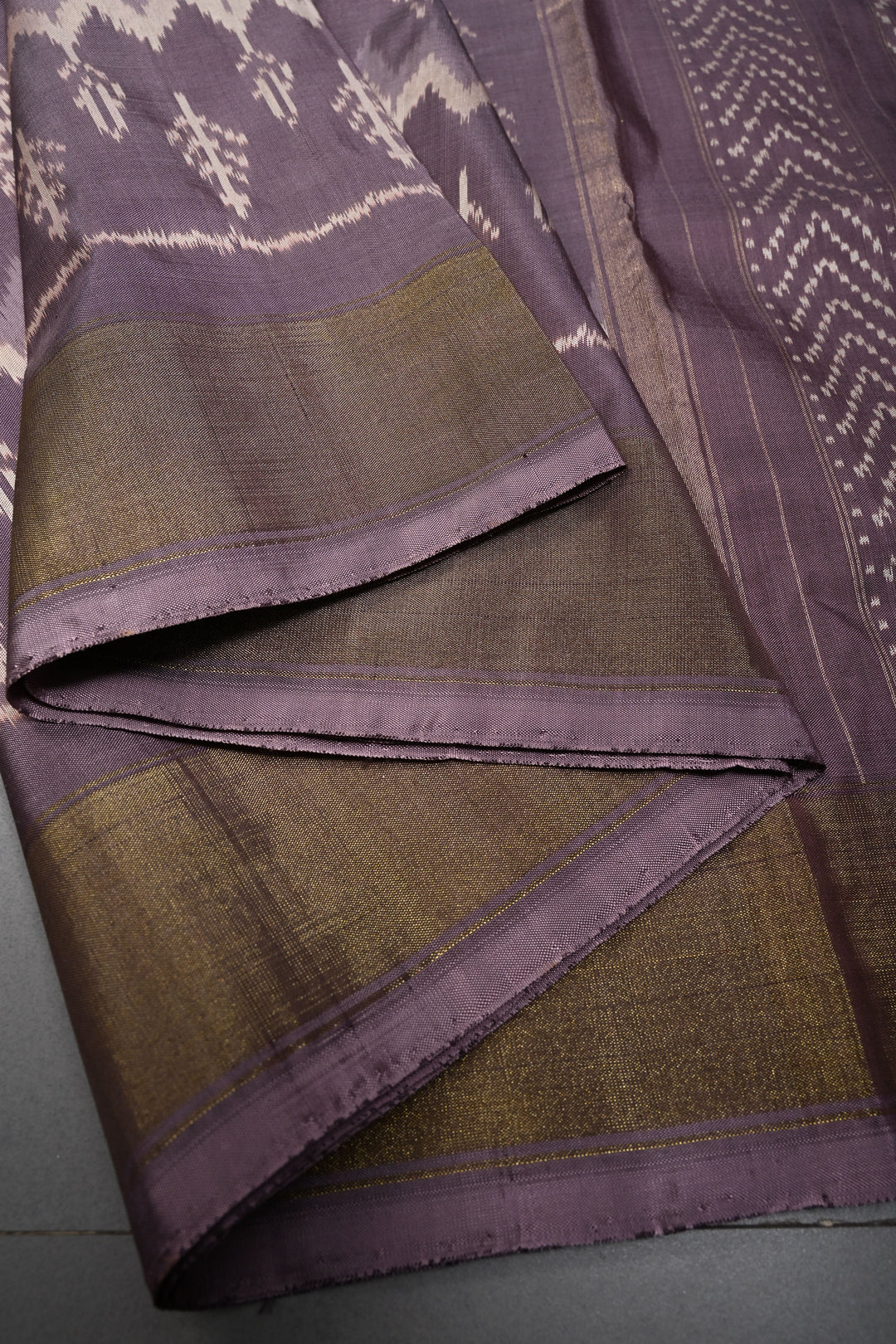 Mauve Pochampally Ikkat Pure Silk Saree with Multiple Panel Design and Tissue Border | SILK MARK CERTIFIED | SHOBITAM