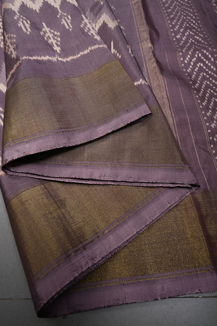Mauve Pochampally Ikkat Pure Silk Saree with Multiple Panel Design and Tissue Border | SILK MARK CERTIFIED | SHOBITAM