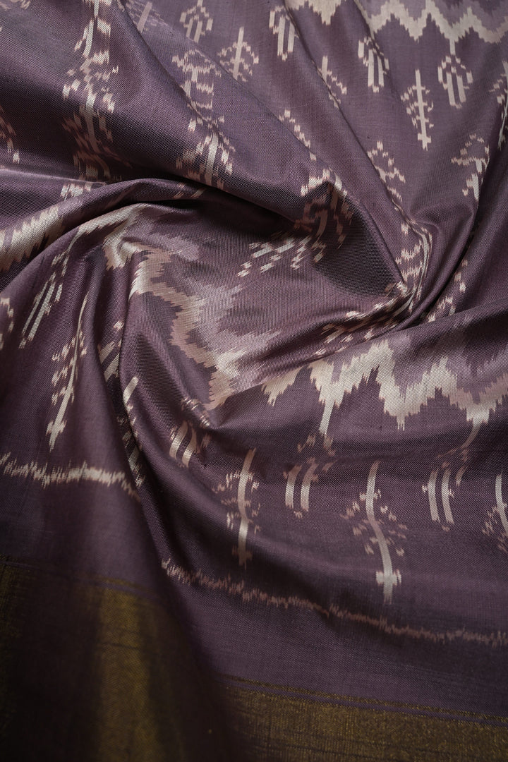 Mauve Pochampally Ikkat Pure Silk Saree with Multiple Panel Design and Tissue Border | SILK MARK CERTIFIED | SHOBITAM