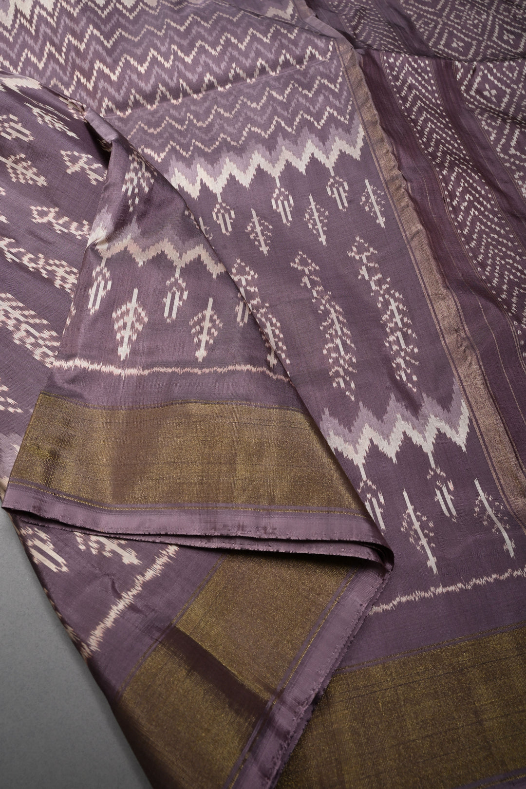 Mauve Pochampally Ikkat Pure Silk Saree with Multiple Panel Design and Tissue Border | SILK MARK CERTIFIED | SHOBITAM