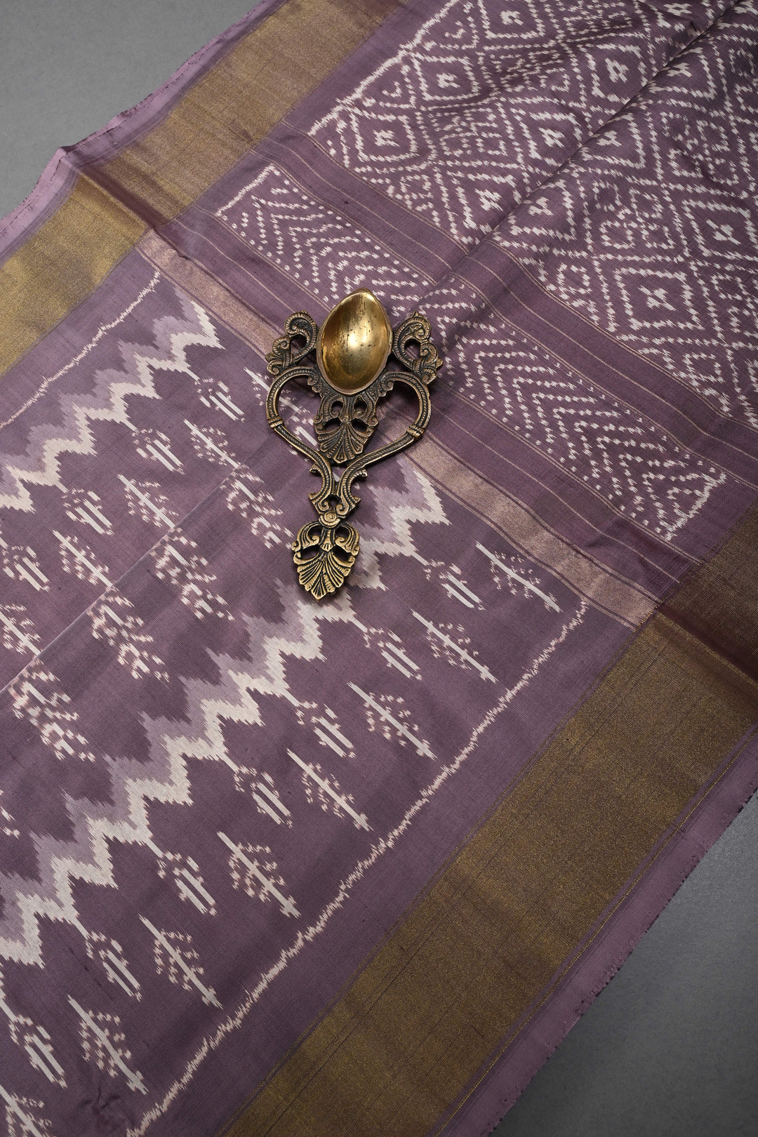 Mauve Pochampally Ikkat Pure Silk Saree with Multiple Panel Design and Tissue Border | SILK MARK CERTIFIED | SHOBITAM