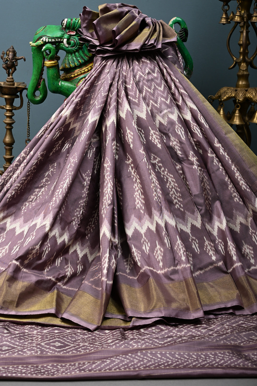 Mauve Pochampally Ikkat Pure Silk Saree with Multiple Panel Design and Tissue Border | SILK MARK CERTIFIED | SHOBITAM