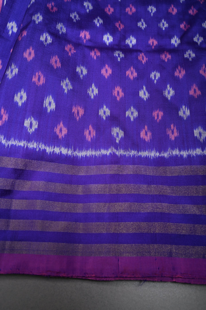 Ink Purple Pochampally Ikkat Pure Silk Saree with Multiple Panel Design and Tissue Stripes Border | SILK MARK CERTIFIED | SHOBITAM
