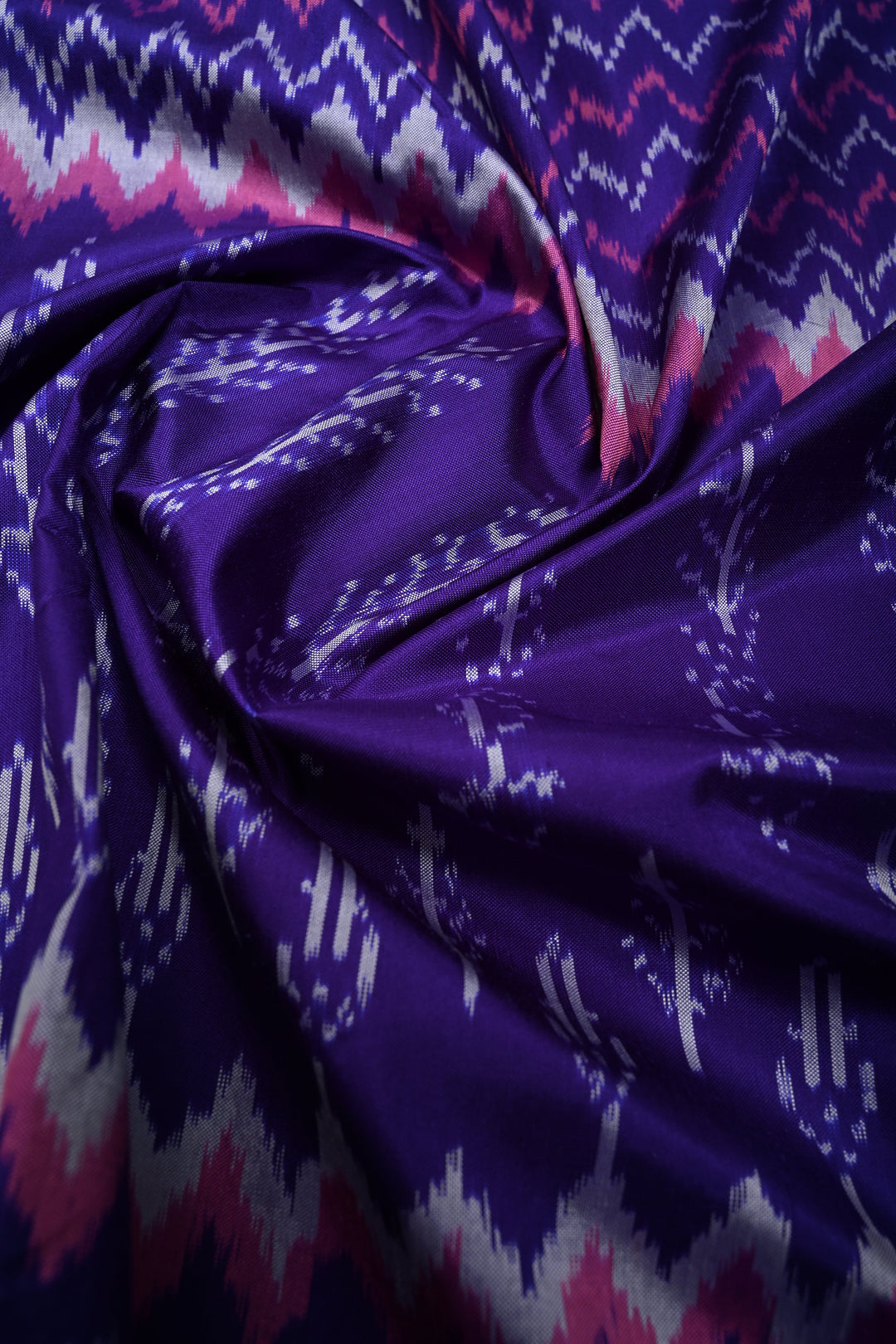 Ink Purple Pochampally Ikkat Pure Silk Saree with Multiple Panel Design and Tissue Stripes Border | SILK MARK CERTIFIED | SHOBITAM