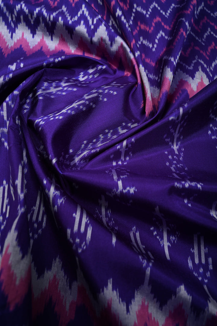 Ink Purple Pochampally Ikkat Pure Silk Saree with Multiple Panel Design and Tissue Stripes Border | SILK MARK CERTIFIED | SHOBITAM