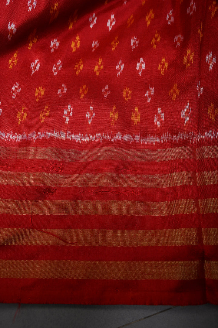 Red Pochampally Ikkat Pure Silk Saree with Multiple Panel Design and Stripes Zari Border | SILK MARK CERTIFIED | SHOBITAM