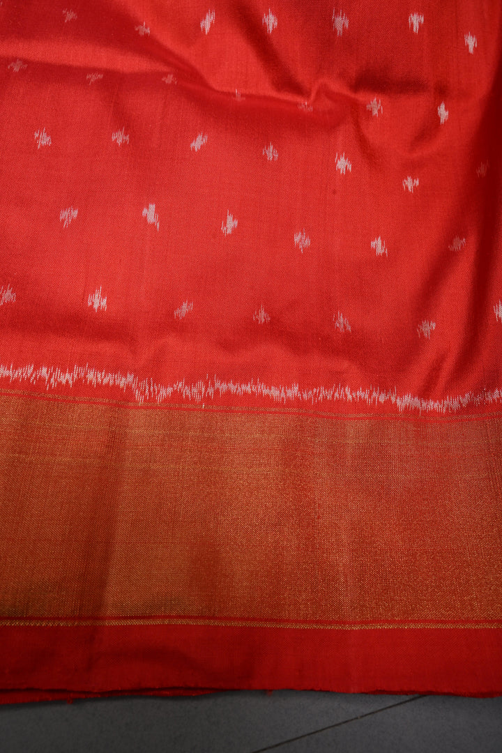 Red Pochampally Ikkat Pure Silk Saree with Geometric Brocade and Tissue Border | SILK MARK CERTIFIED | SHOBITAM
