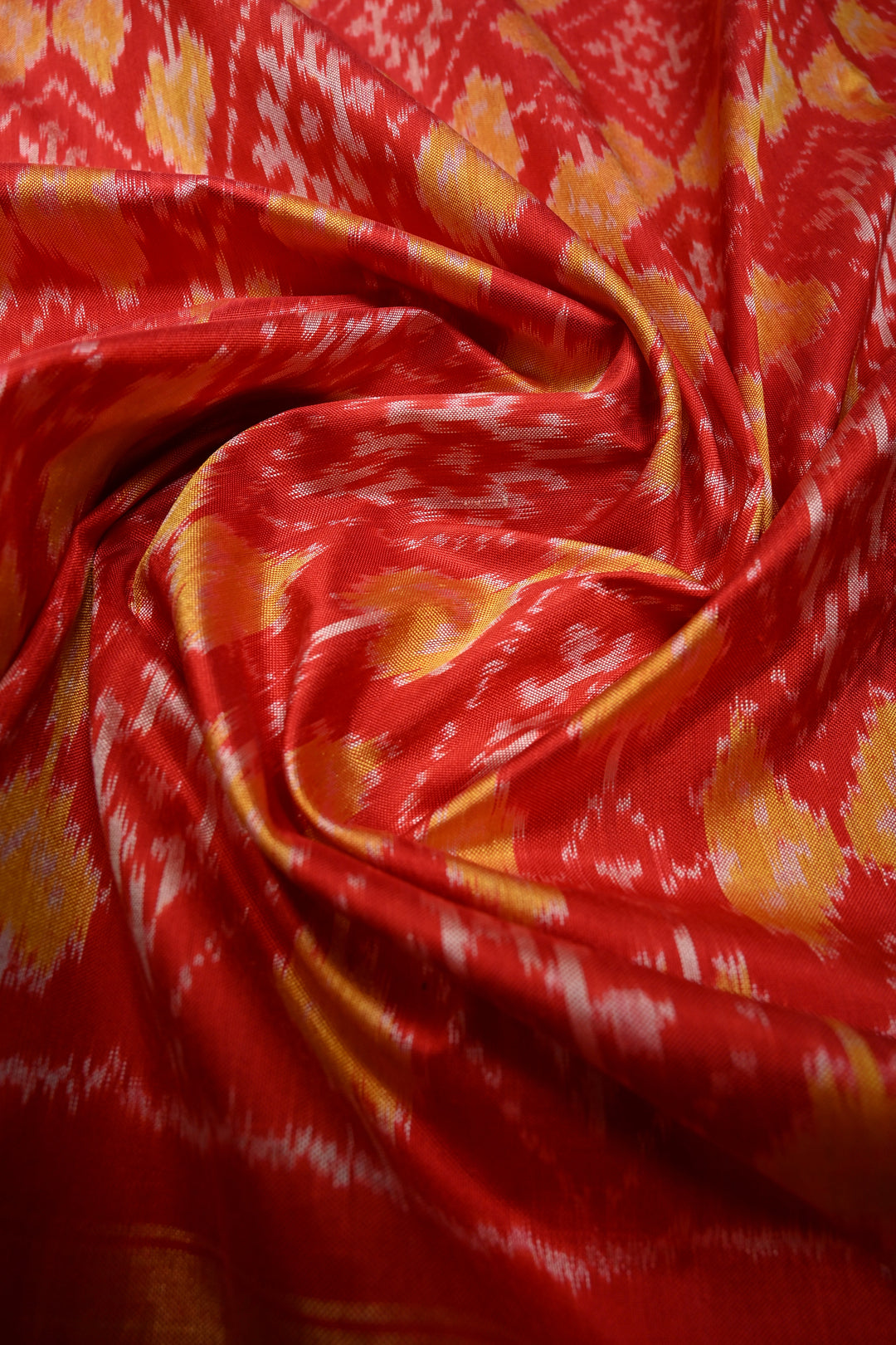 Red Pochampally Ikkat Pure Silk Saree with Geometric Brocade and Tissue Border | SILK MARK CERTIFIED | SHOBITAM