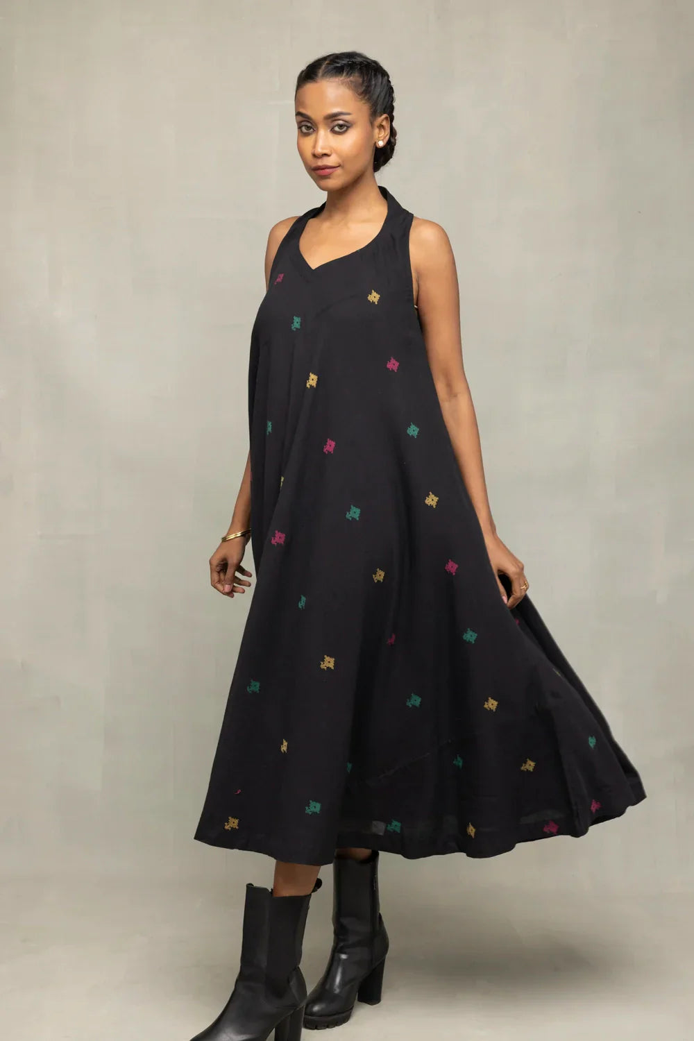Black Noorrekha Pure Cotton Jamdani Dress | SHOBITAM