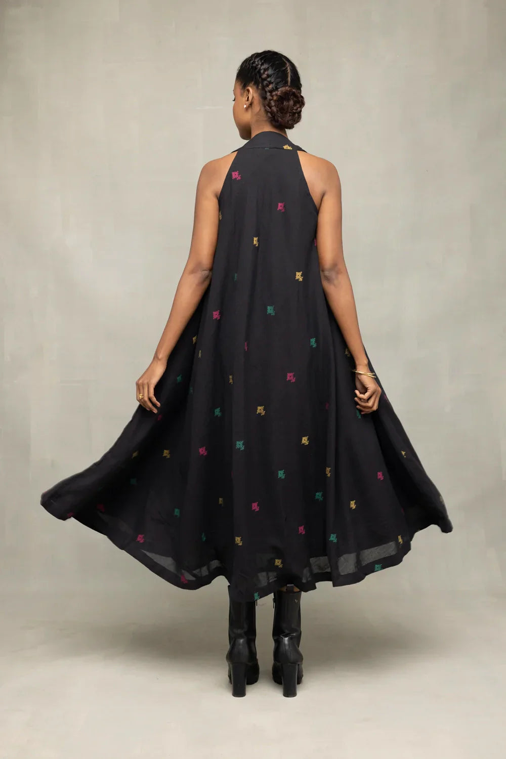 Black Noorrekha Pure Cotton Jamdani Dress | SHOBITAM