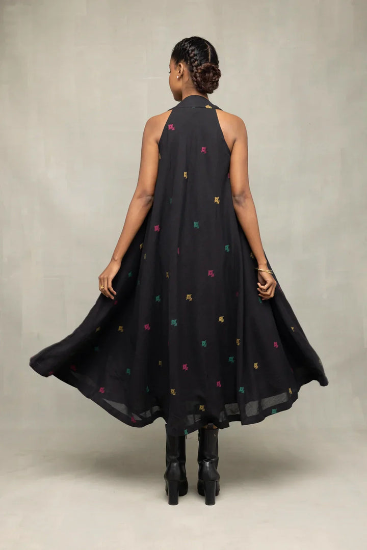 Black Noorrekha Pure Cotton Jamdani Dress | SHOBITAM
