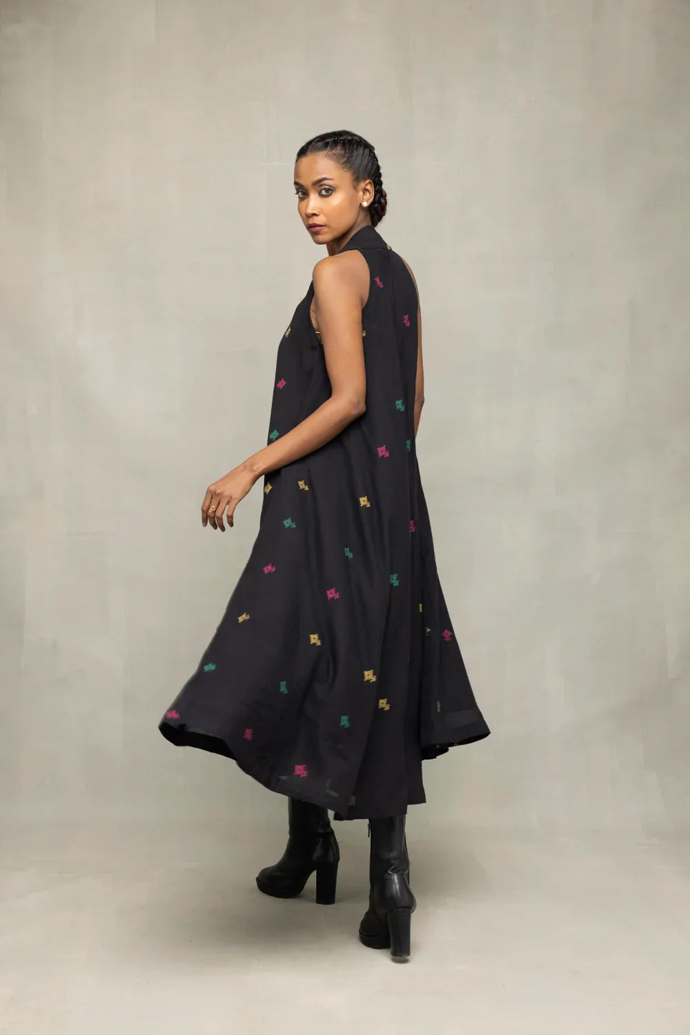 Black Noorrekha Pure Cotton Jamdani Dress | SHOBITAM