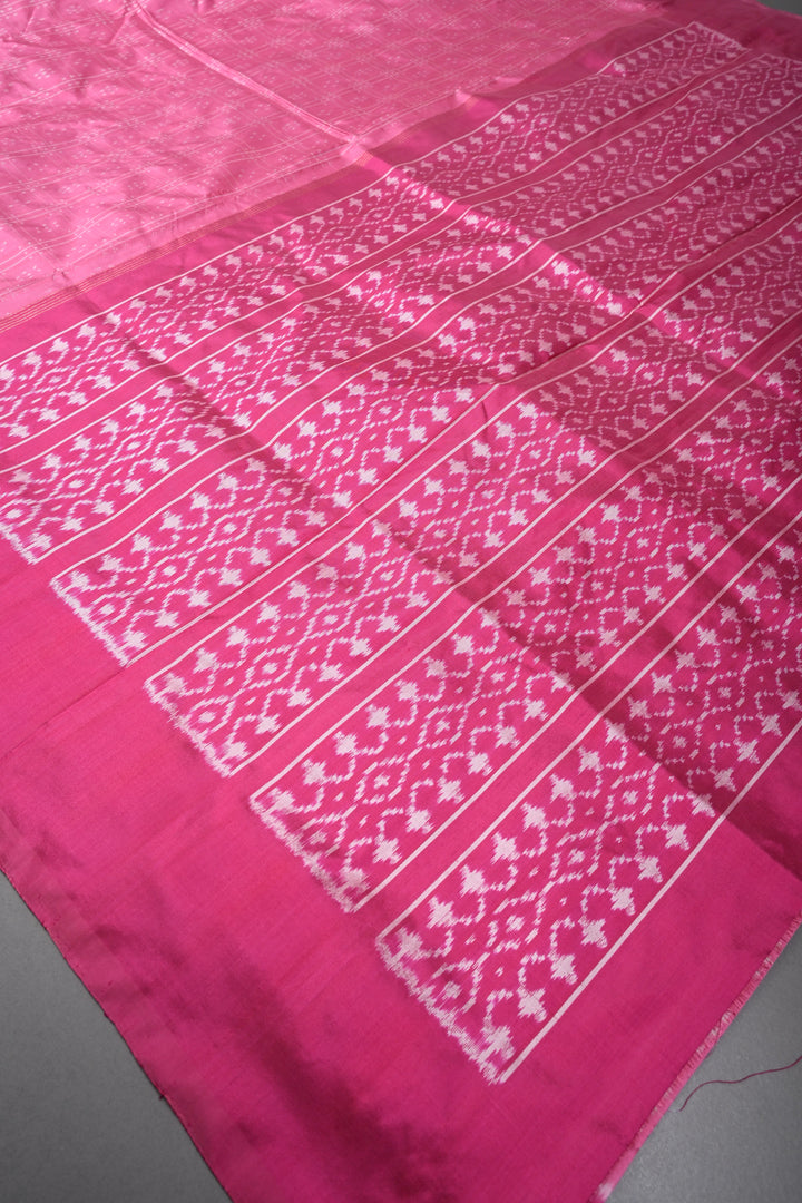 Pink Pochampally Ikkat Pure Silk Saree with Brocade and Border | SILK MARK CERTIFIED | SHOBITAM
