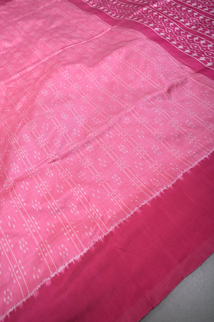 Pink Pochampally Ikkat Pure Silk Saree with Brocade and Border | SILK MARK CERTIFIED | SHOBITAM