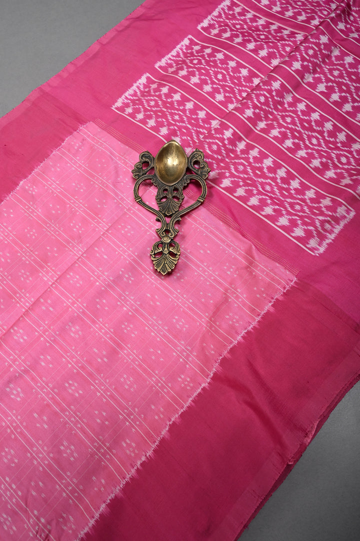 Pink Pochampally Ikkat Pure Silk Saree with Brocade and Border | SILK MARK CERTIFIED | SHOBITAM
