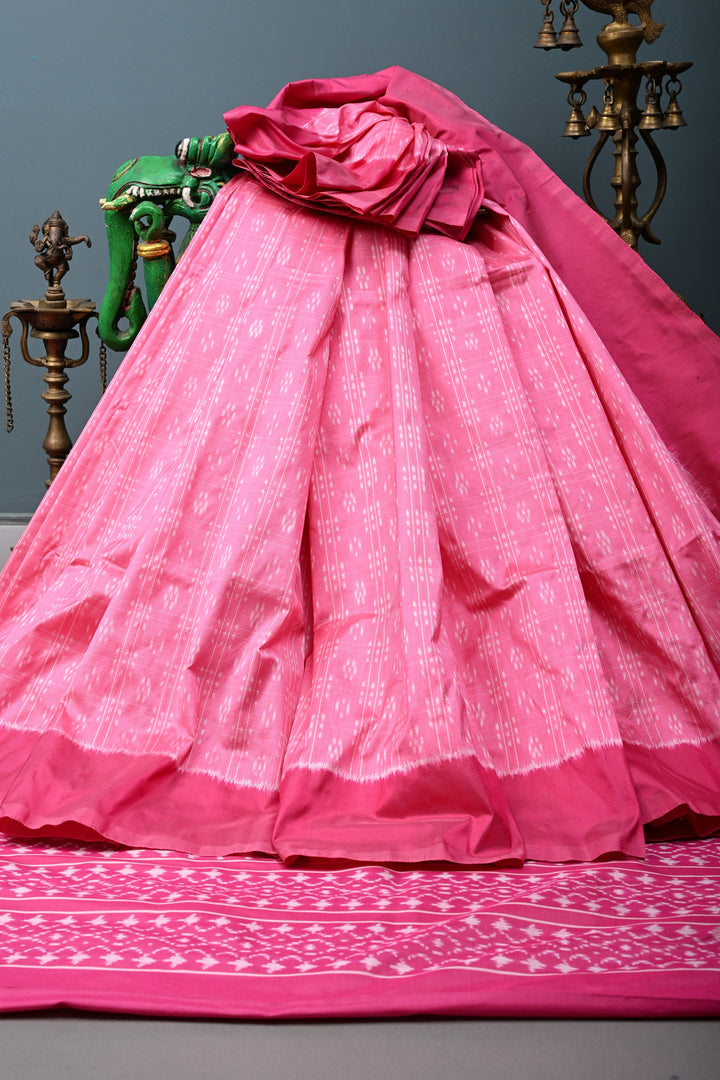 Pink Pochampally Ikkat Pure Silk Saree with Brocade and Border | SILK MARK CERTIFIED | SHOBITAM