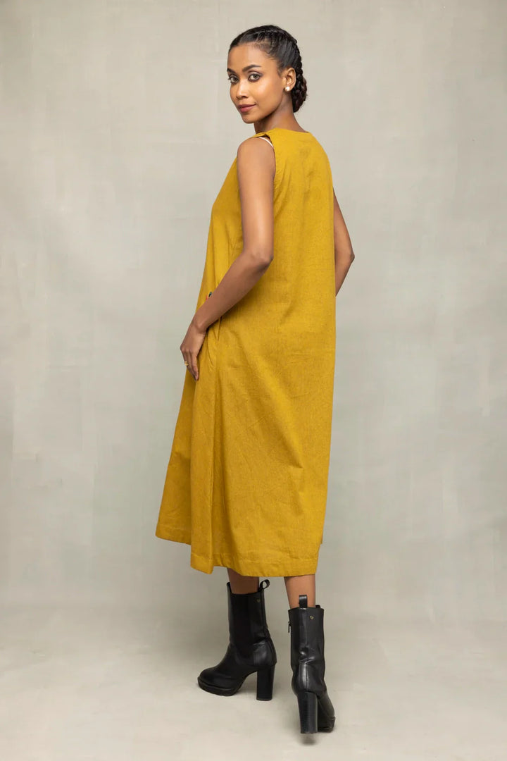 Olive Green Khadi Embriodered Dress | SHOBITAM