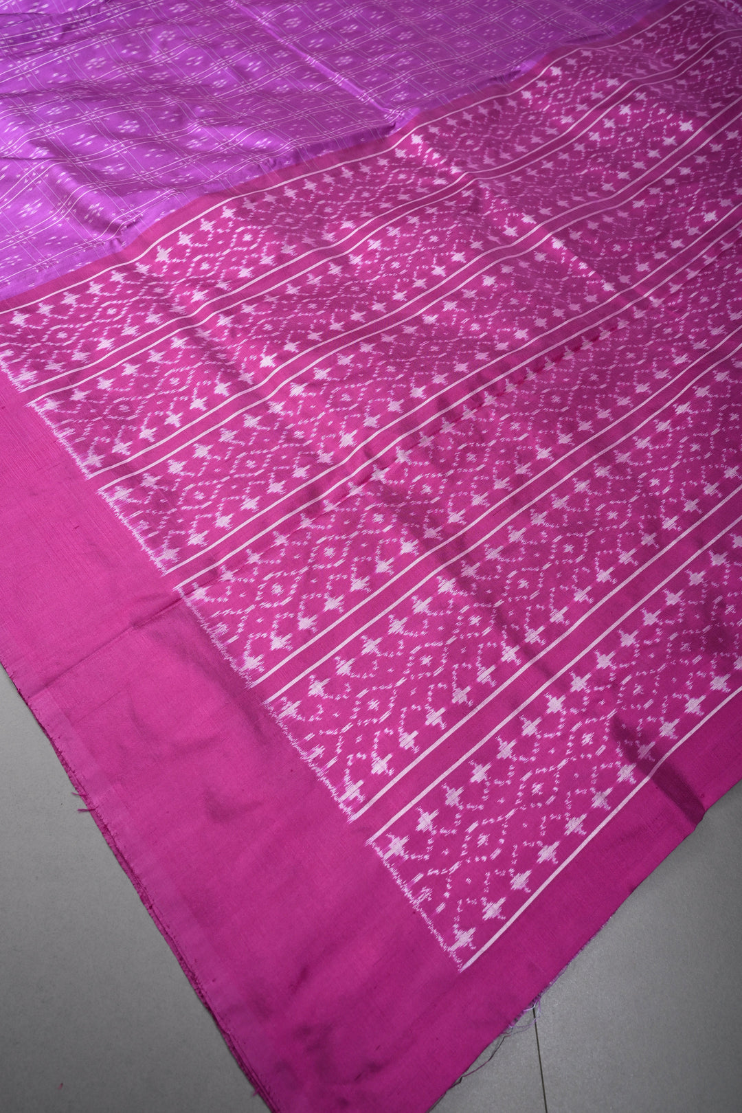 Purple Checks on Pochampally Ikkat Pure Silk Saree with Geometric Design and Border | SILK MARK CERTIFIED | SHOBITAM