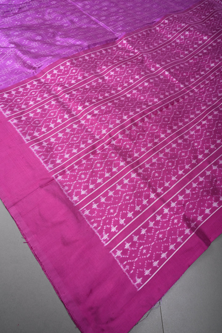 Purple Checks on Pochampally Ikkat Pure Silk Saree with Geometric Design and Border | SILK MARK CERTIFIED | SHOBITAM