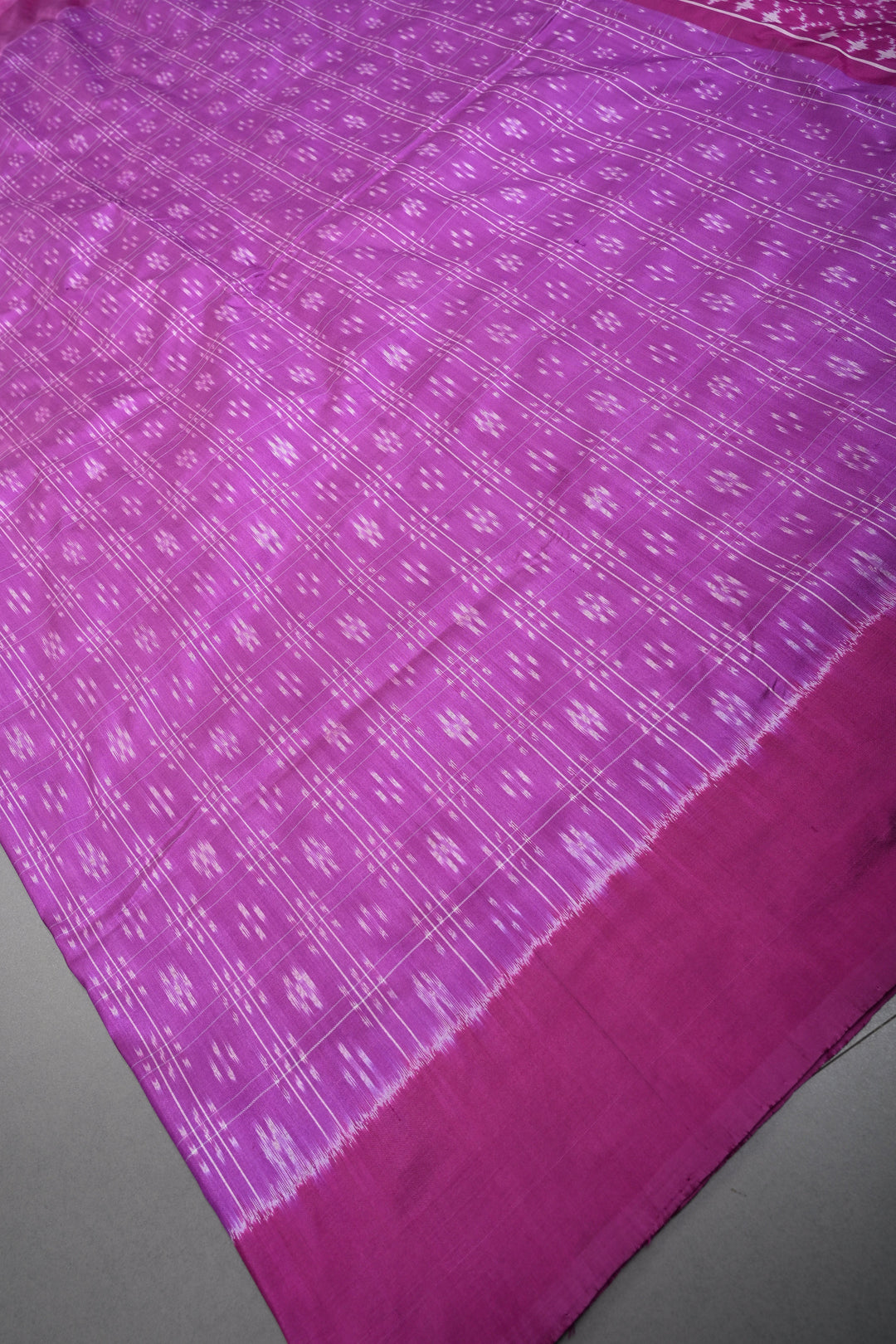 Purple Checks on Pochampally Ikkat Pure Silk Saree with Geometric Design and Border | SILK MARK CERTIFIED | SHOBITAM