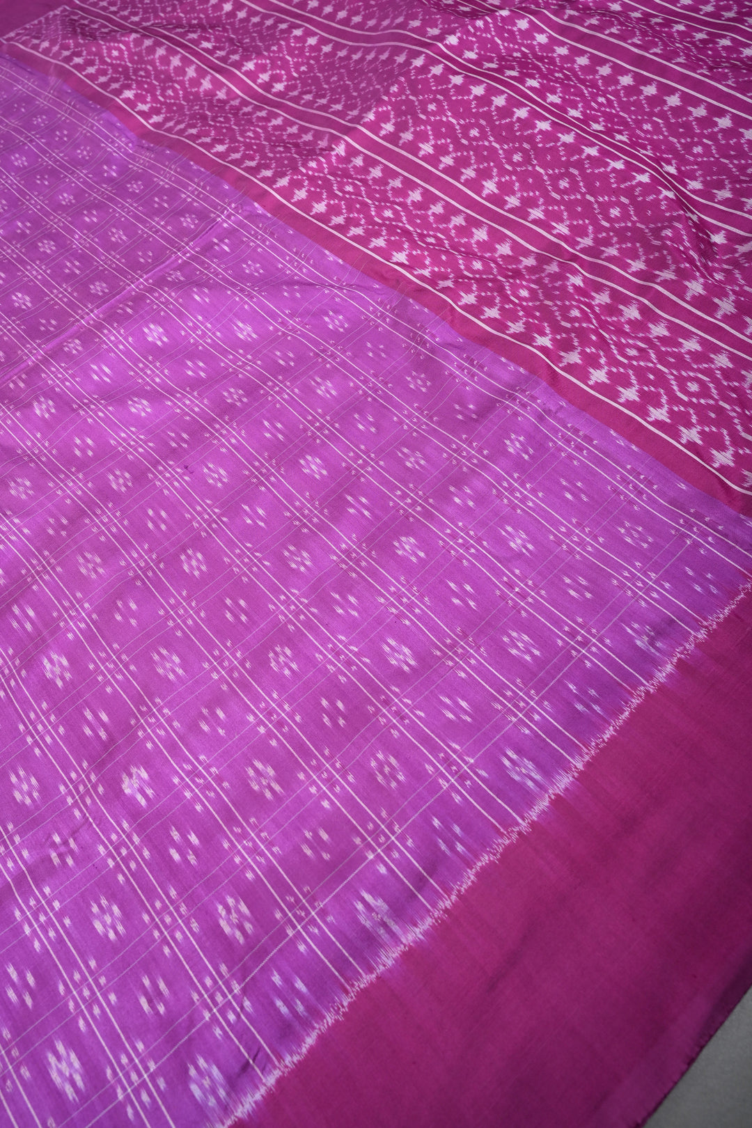 Purple Checks on Pochampally Ikkat Pure Silk Saree with Geometric Design and Border | SILK MARK CERTIFIED | SHOBITAM