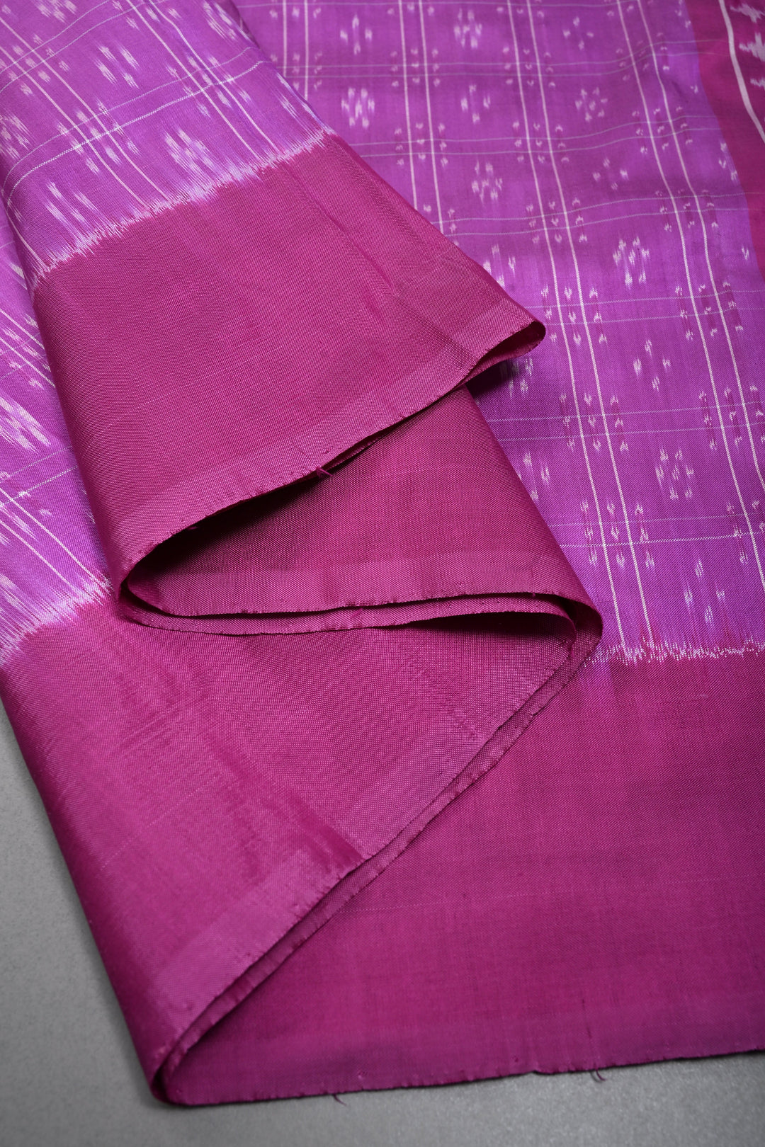 Purple Checks on Pochampally Ikkat Pure Silk Saree with Geometric Design and Border | SILK MARK CERTIFIED | SHOBITAM