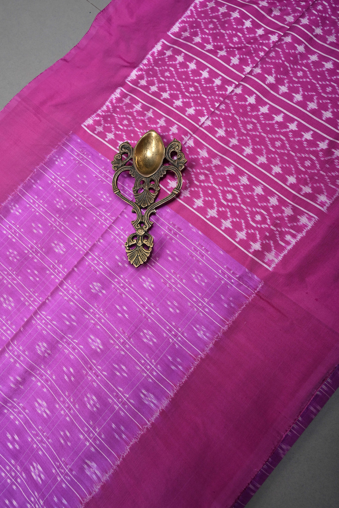 Purple Checks on Pochampally Ikkat Pure Silk Saree with Geometric Design and Border | SILK MARK CERTIFIED | SHOBITAM