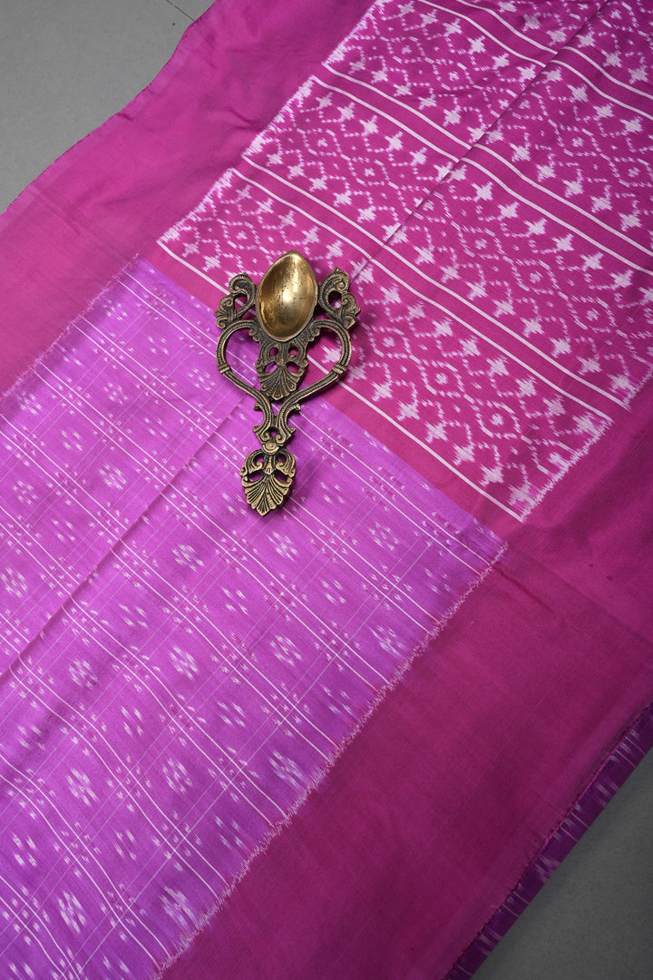 Purple Checks on Pochampally Ikkat Pure Silk Saree with Geometric Design and Border | SILK MARK CERTIFIED | SHOBITAM