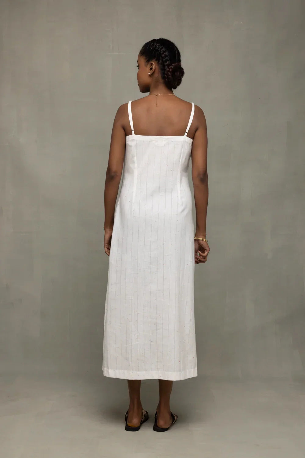 White Silver Stripe Pure Cotton Dress | SHOBITAM